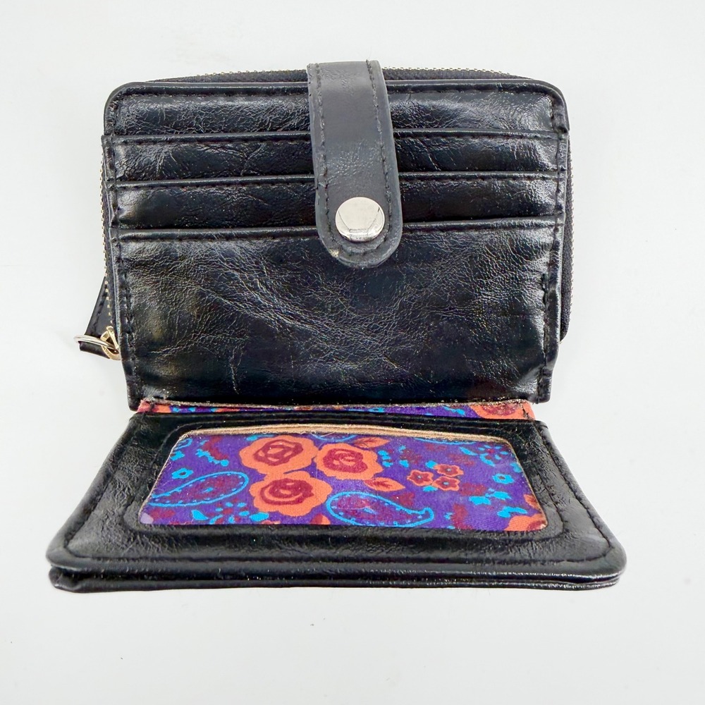 Black Faux Leather Card Holder Wallet Zip Coin Purse Slim Credit Card Organizer